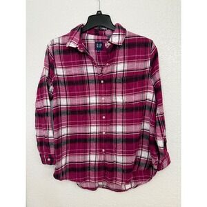 GAP Womens Pink Plaid‎ Flannel Shirt Long Sleeve Button Down Cotton Top